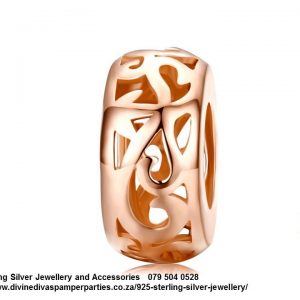 925 Sterling Silver Open Work Cut Out Rose Gold Plated Charm Bead Spacer. Pandora Compatible