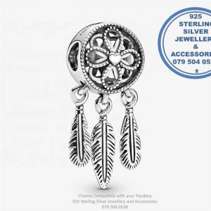 925 Sterling Silver Dangle Dream Catcher cz Cubic Detail and inside detail.Pandora compatible