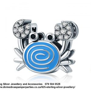 925 Sterling Silver Cubic Detail Blue Enamel Cute Sea Crab Beach Charm. Pandora Compatible