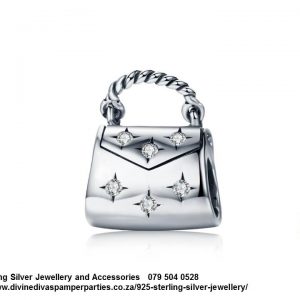925 Sterling Silver Cubic Detail Handbag Charm. Pandora Compatible