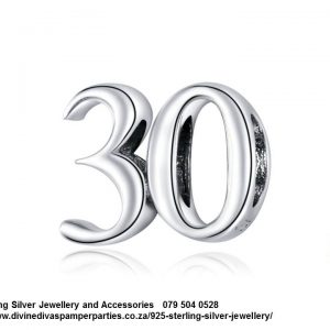 925 Sterling Silver Number 30 Thirty Celebration Birthday Charm. Pandora Compatible