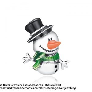 925 Sterling Silver Enamel Detail Colorful Happy Christmas Snowman Charm. Pandora Compatible