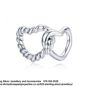 925 Sterling Silver Intertwined Double Hearts Love Detail Charm. Pandora Compatible