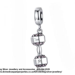 925 Sterling Silver Fitness Babe Dumbbell Charm. Pandora Compatible