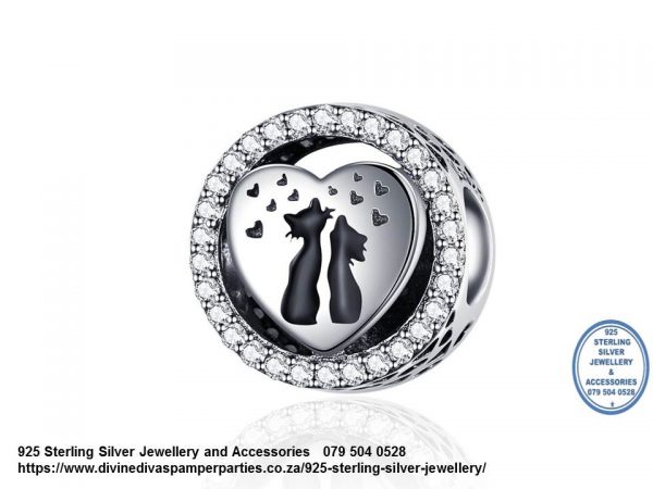925 Sterling Silver Cats Love Charm Bead . Pandora Compatible