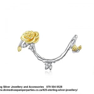 925 Sterling Silver Beauty and The Beast Rose Gold Plated Curling Vine Stem Charm. Pandora Compatible