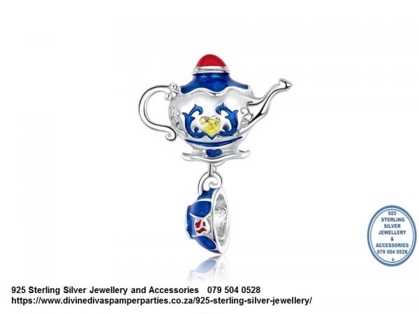 925 Sterling Silver Charm Beauty and the Beast Magic Teapot and Cup Dangle Enamel Detail . Pandora Compatible