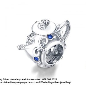 925 Sterling Silver Cz Detail Fancy Vintage Elegant Stylish Teapot Charm. Pandora Compatible
