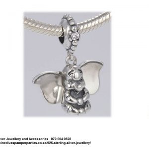 925 Sterling Silver Dumbo Elephant Dangle Charm. Pandora Compatible