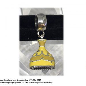 925 Sterling Silver Bell Beauty and The Beast Dangle Yellow Enamel Detail Charm. Pandora Compatible