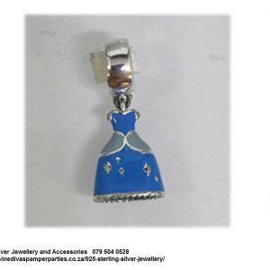 925 Sterling Silver Dangle Cinderella Blue Dress Princess Charm. Pandora Compatible