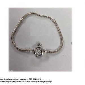 925 Sterling Silver Moments Crown O & Snake Chain Bracelet for Charms. Pandora Compatible