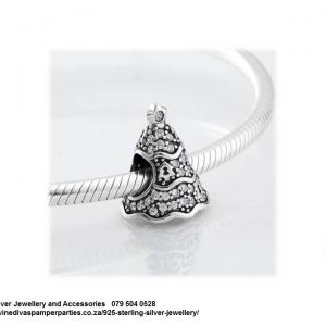 925 Sterling Silver Cz Cubic Detail Christmas Tree Charm Bead. Pandora Compatible