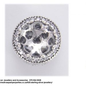 925 Sterling Silver Clear Cubic cz Detail Charm Bead. Pandora Compatible