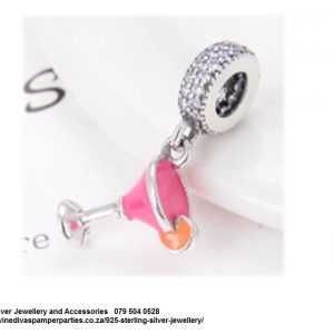 925 Sterling Silver Enamel Detail Cocktail Glass Drink Dangle Charm. Pandora Compatible