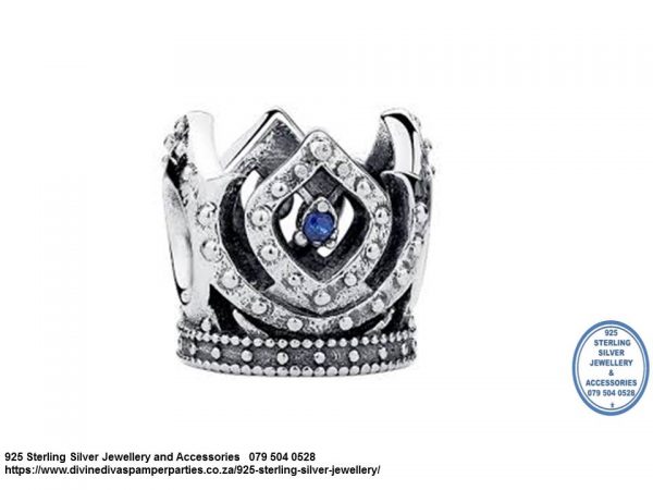 925 Sterling Silver Cz Cubic Detail Princess Queen Cown Tiara Charm. Pandora Compatible