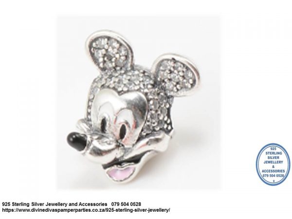 925 Sterling Silver  Cubic Detailed Mickey Mouse Charm Bead. Pandora Compatible 