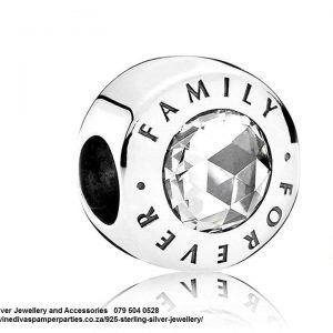 925 Sterling Silver Forever Family with cz detail Charm. Pandora Compatible