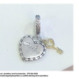 925 Sterling Silver Key to my Heart Dangle Charm Bead. Pandora Compatible JESSICA