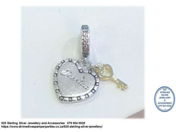 925 Sterling Silver Key to my Heart Dangle Charm Bead. Pandora Compatible JESSICA