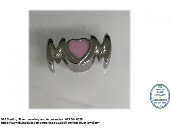 925 Sterling Silver Pink Enamel Heart Love Mom Charm Bead. Pandora Compatible 