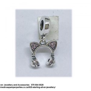 925 Sterling Silver Dangle Minnie Mouse Head Phones Ears Pink Cz Charm. Pandora Compatible