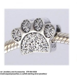 925 Sterling Silver Cubic Detail Paw Prints Charm Bead. Pandora Compatible