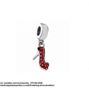925 Sterling Silver Minnie Mouse Shoe Stiletto Heels with Red Enamel Detail Dangle Charm. Pandora Compatible.
