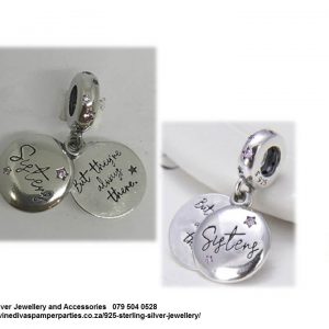 925 Sterling Silver Sisters Detail Double Dangle Charm. Pandora Compatible