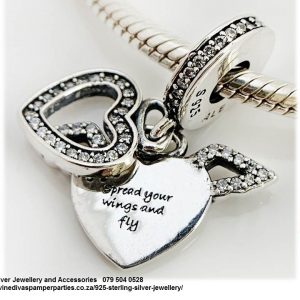 925 Sterling Silver Spread Your Wings Fly Inspiration Heart Charm Bead. Pandora Compatible