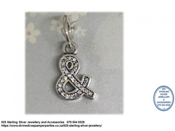925 Sterling Silver & Sign Cz Cubic Detail Dangle Charm. Pandora Compatible