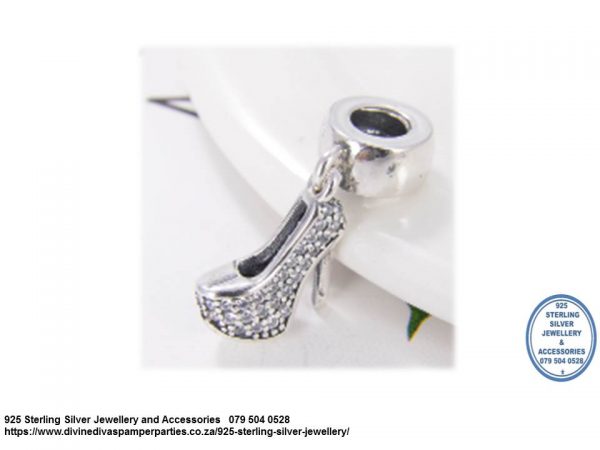 925 Sterling Silver Fairy tale Shoe Heels Stiletto Cubic Detail Dangle Charm. Pandora Compatible
