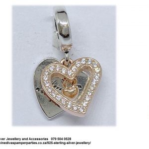 925 Sterling Silver Double Dangle Charm Gold Plated. All of Me Love All Of You Charm. Pandora Compatible