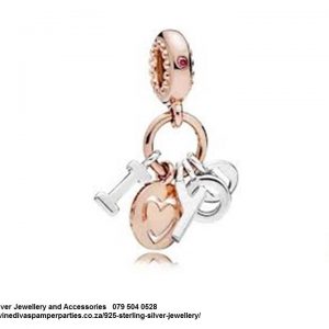 925 Sterling Silver ' I LOVE YOU' Charm - Rose gold Plated on top of Sterling Silver. Pandora Compatible
