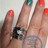 925 Sterling Silver Broad Ring with detail of 7 bands as 1 Ring with large round cubic stone in tubular setting. Statement Ring.