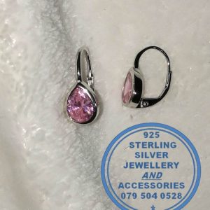 "925 Sterling Silver Earrings 1 pair Blue Red Pink Clear cubic detail "
