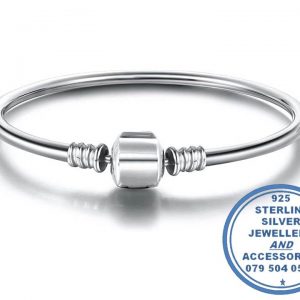 925 Sterling Silver Hard Charm Bangle Bracelet. Pandora Compatible