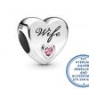 925 Sterling Silver Large CZ Cubic Wife Heart Charm. Pandora Compatible.