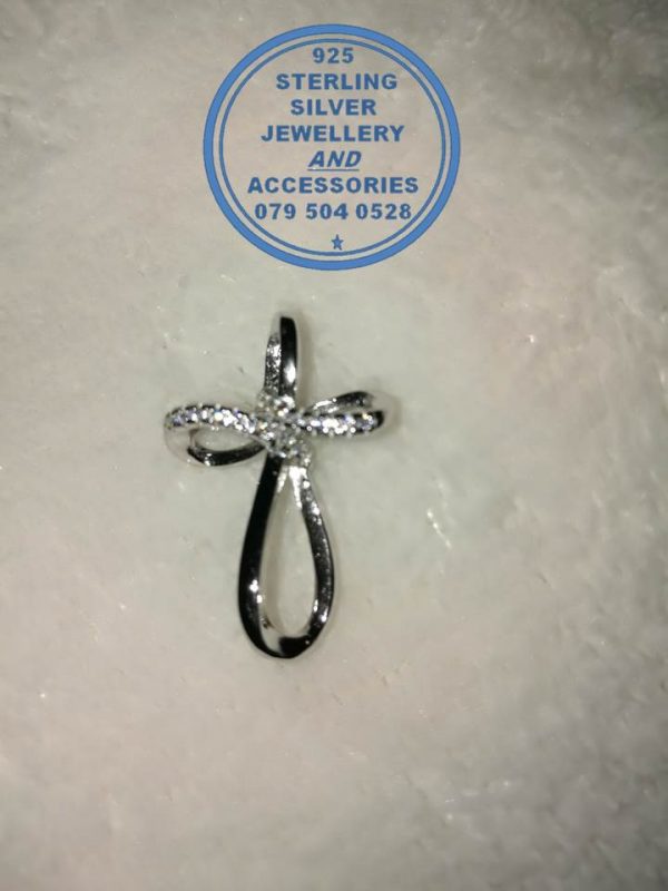 925 Sterling Silver Cross Over CZ Cubic Detail Cross Pendant