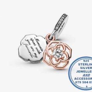 "925 Sterling Silver Dangle Charm Two Tone Enscribed ""Moments spent with you are my Favourite"". Pandora Compatible "