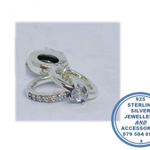 "925 Sterling Silver Dangle Charm. His and Hers Wedding Ring Set,.Pandora Compatible"