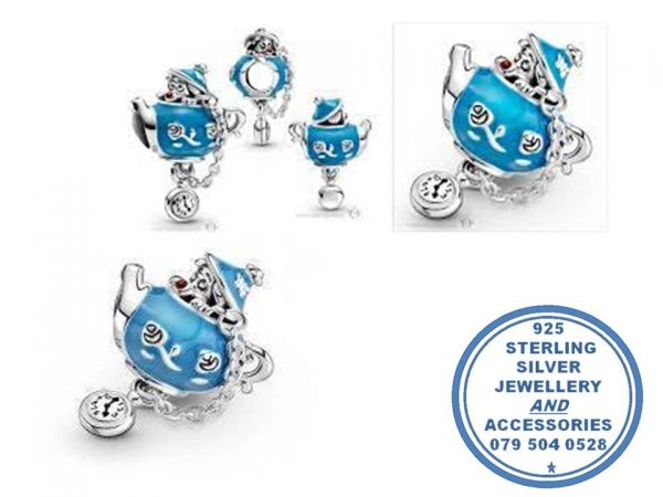 "925 Sterling Silver Alice in Wonderland Birthday Party Teapot Pandora Compatible Bead Charm"