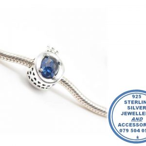 925 Sterling Silver Large O Charm with light blue middle. Pandora Compatible