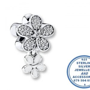 925 Sterling Silver Large Daisy Bead Charm with Dangle Daisy. Pandora Compatible