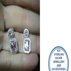 925 Sterling Silver Statement Pink Halo CZ Stud Earrings.