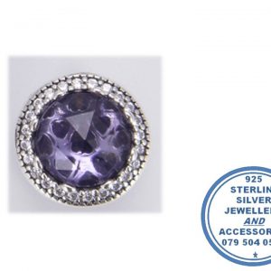 "925 Sterling Silver CZ Purple Lilac Cubic Heart Patterned Pandora Compatible Bead Charm"