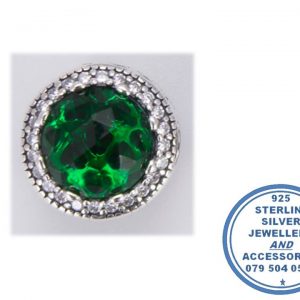 "925 Sterling Silver Large Round CZ Green Cubic Heart Patterned Pandora Compatible Bead Charm Spacer Bead"