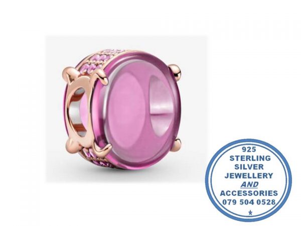 "Rose Gold PLATED PINK  Oval Cabochon Pandora Compatible Bead Charm"