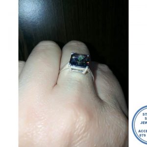 "925 Sterling Silver Square Ring with Mystic Topaz 9 x 9mm"