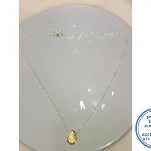 "925 Sterling Silver Large Teardrop Citrine Pendant with Chain "